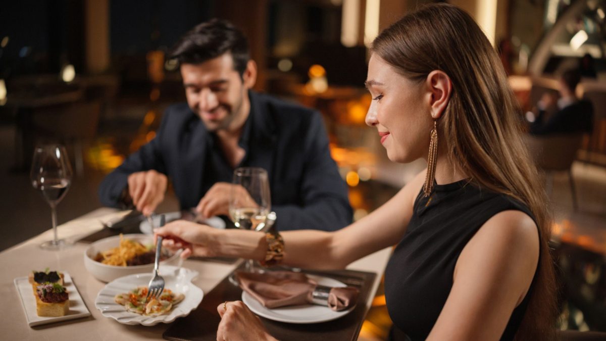 Couple enjoying a fine-dining meal together