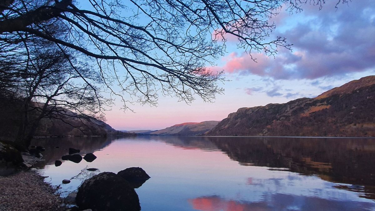 View of ullswater sunrise in winter