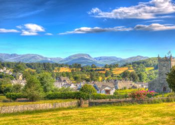view of hawkshead village in summer